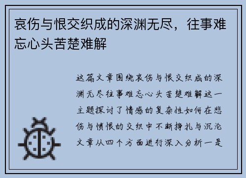 哀伤与恨交织成的深渊无尽，往事难忘心头苦楚难解